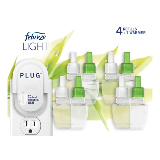 Febreze Odor-Fighting Plug in Air Freshener Bamboo Scent Warmer with 4 Oil Refills
