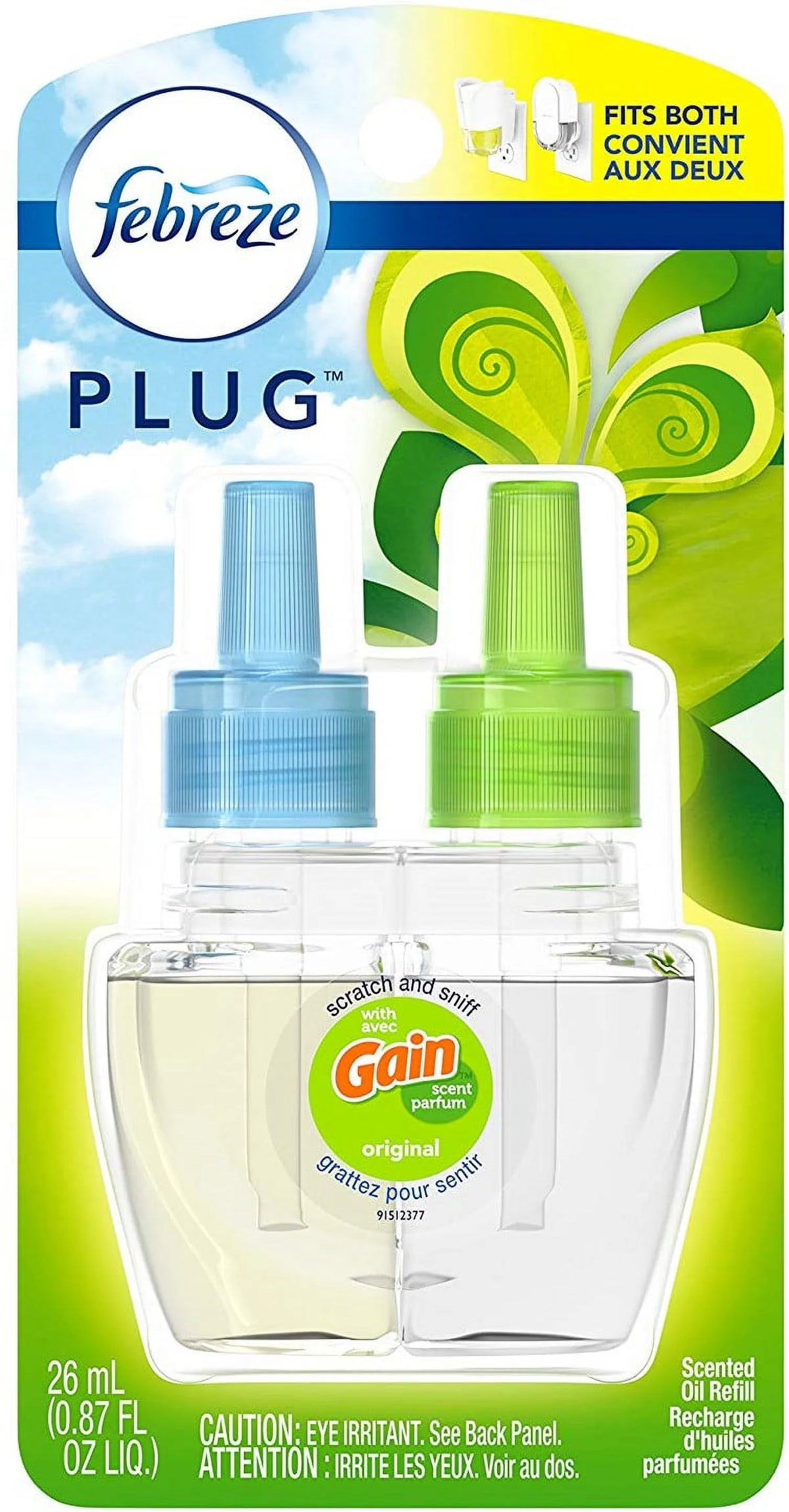Febreze Plug Air Freshener Scented Oils Refill, Gain Original 1 Each - (Pack of 2)