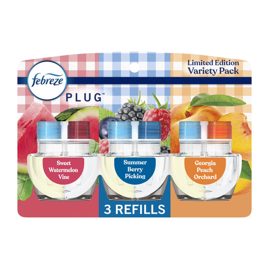 Febreze Plug In Air Freshener, Odor-Fighting Scented Oil Refill, Spring Fruit Mixed Pack, 3 Refills