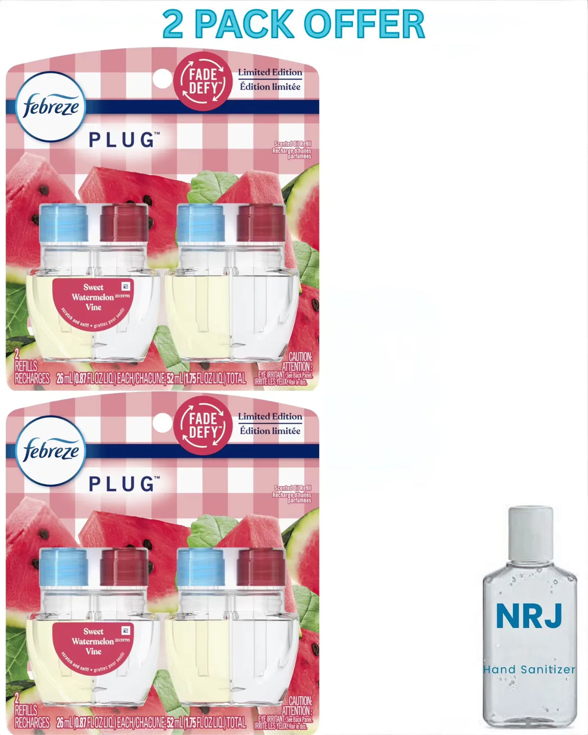 Febreze Plug In Air Freshener, Odor-Fighting Oil Refill, Sweet Watermelon Vine, 2 Refills