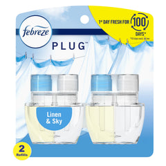 Febreze Plug In Air Freshener, Odor-Fighting Scented Oil Refill, Linen & Sky, 2 Refills