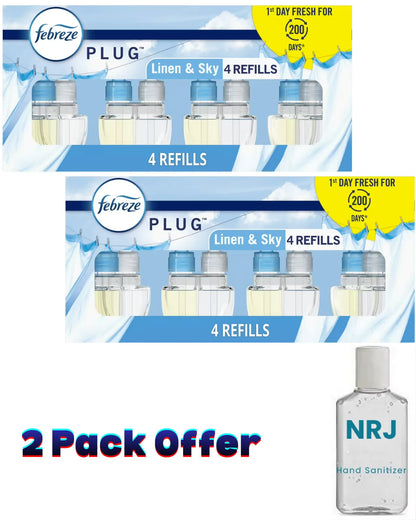 Febreze Plug In Air Freshener, Odor-Fighting Scented Oil Refill, Linen & Sky, 4 Refills