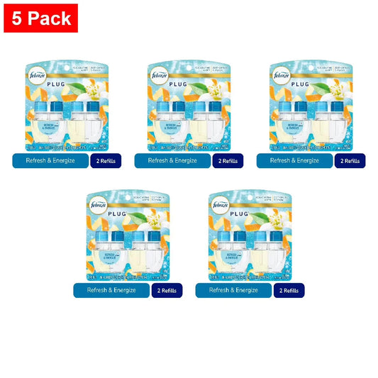 Febreze Plug In Air Freshener Odor-Fighting Scented Oil Refill Refresh & Energize 2 ct - 5 Pack