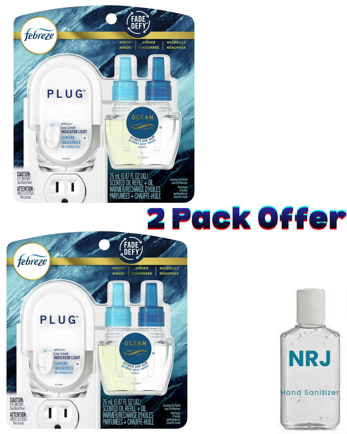 Febreze Plug In Air Freshener, Odor-Fighting Scented Oil Starter Kit, Ocean Scent, Warmer + 1 Refill