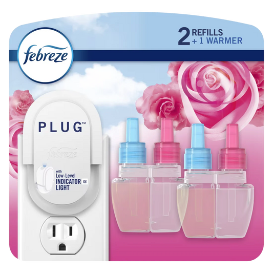 Febreze Plug In Air Freshener, Scented Oil Refill, Downy April Fresh, Starter Kit + 2 Refills