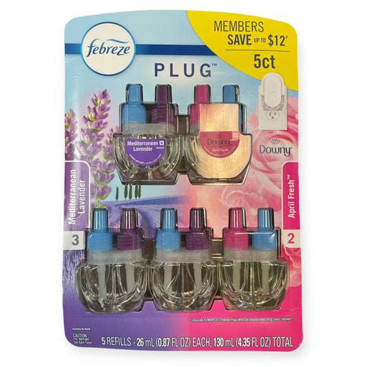 Febreze Plugs Air Freshener Refills, Mediterranean Lavender & Downy, 5 Pack