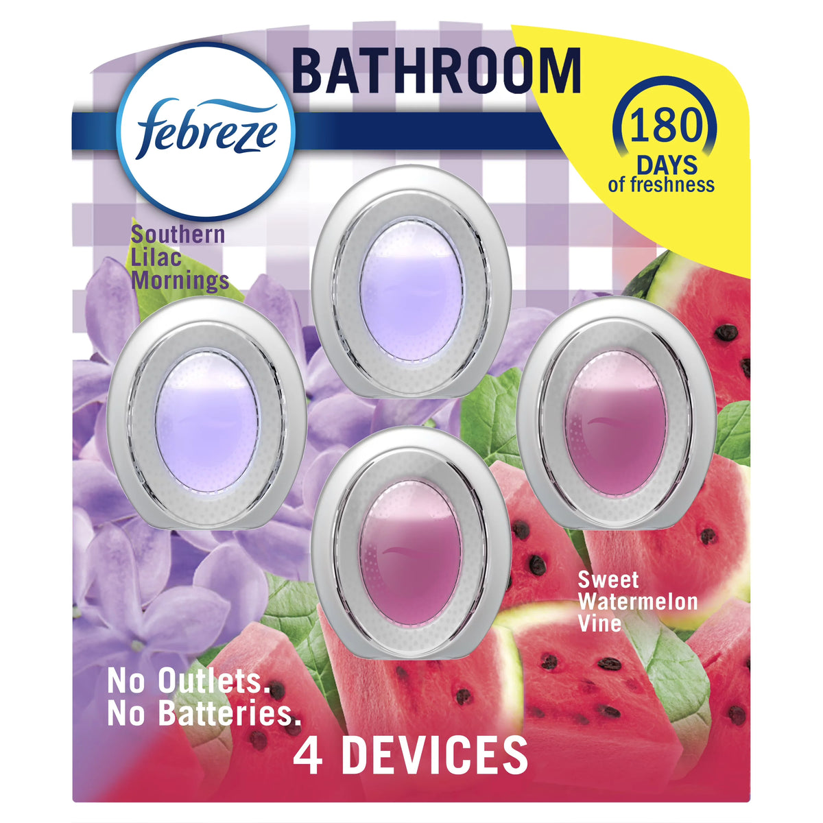 Febreze Small Spaces Air Freshener, Odor-Fighting, Sweet Watermelon & Southern Lilac Scent, 4 Count