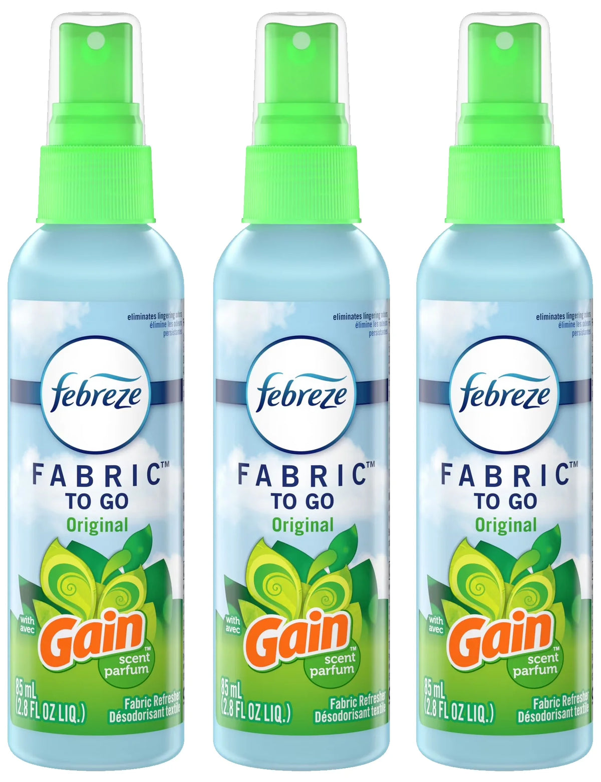 Febreze To Go Fabric Odor-Eliminating Refresher with Gain Original Scent, 2.8 Fl Oz, 3 Pack