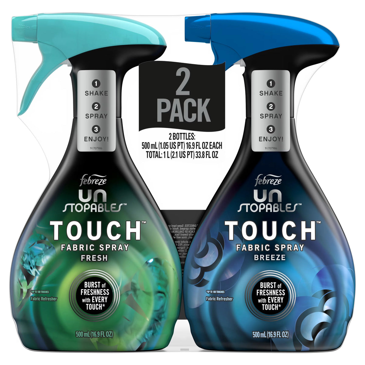 Febreze Unstopables Touch Fabric Spray, Fresh & Breeze, 16.9 oz, Pack of 2