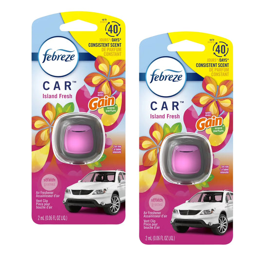 Febreze Vent Clip Car Air Freshener - Car Refresheners - Island Fresh fragrance Car Scent - Odor Eliminator, 2 Pack