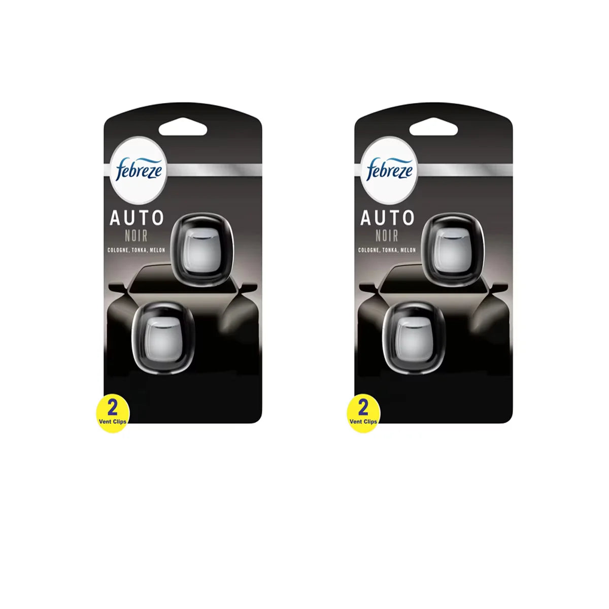 Febreze Vent Clip Car Air Freshener, Odor Eliminator, AUTO Noir Scent, 2 CLIPS, 2 Packs