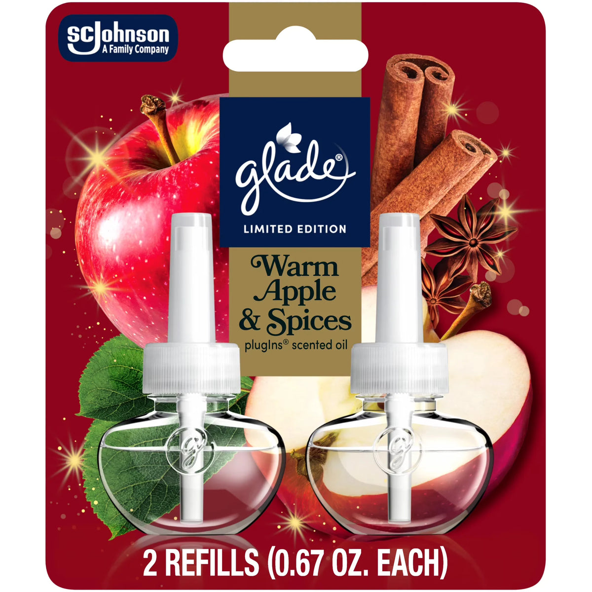 Glade® PlugIns® Refills Air Freshener, Warm Apple & Spices, 1.34oz., 2 Count
