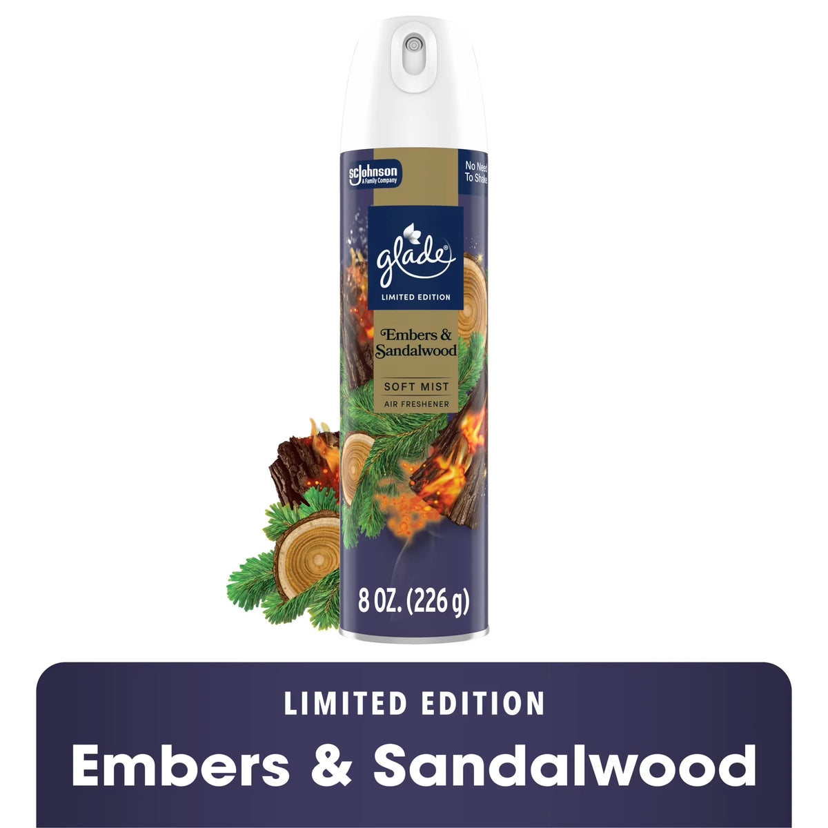Glade® Odor Fighting Soft Mist Air Freshener Room Spray Stocking Stuffer, Embers & Sandalwood, 8oz., 1 Count