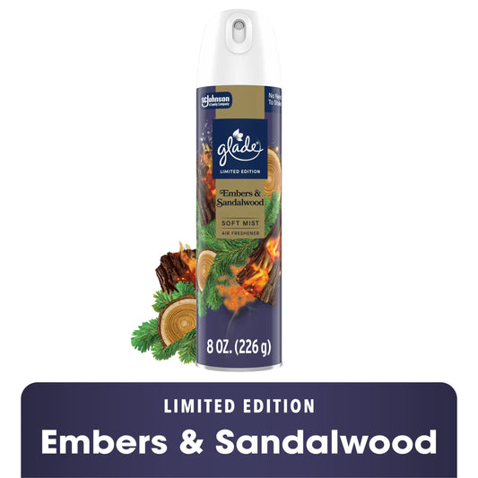 Glade® Odor Fighting Soft Mist Air Freshener Room Spray Stocking Stuffer, Embers & Sandalwood, 8oz., 1 Count