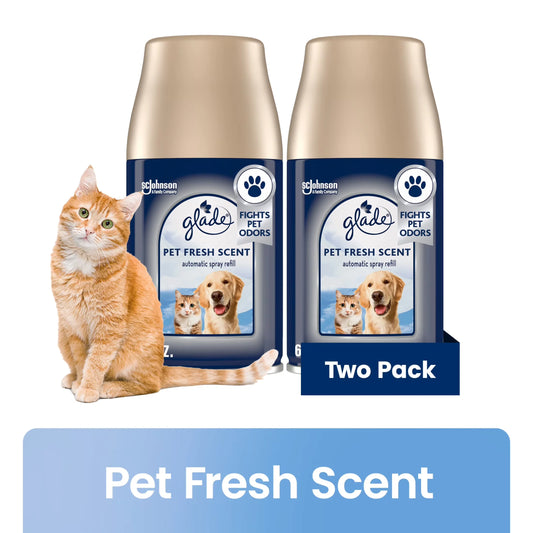 Glade Automatic Spray Refill, Air Freshener for Home and Bathroom, Pet Fresh Scent, Pet Odor-Fighting, 6.2 oz, 2 Count