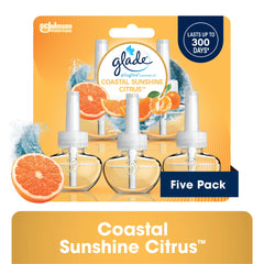 Glade PlugIns Air Freshener Refills, Mothers Day Gifts, Coastal Sunshine Citrus, Infused with Essential Oils, 0.67 oz, 5 Count