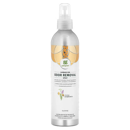 Grab Green Garbage Bin Odor Removal Spray, Refreshing Wildflowers, 5 oz (147 ml)