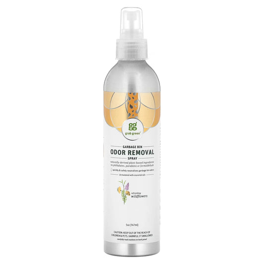 Grab Green Garbage Bin Odor Removal Spray, Refreshing Wildflowers, 5 oz (147 ml)