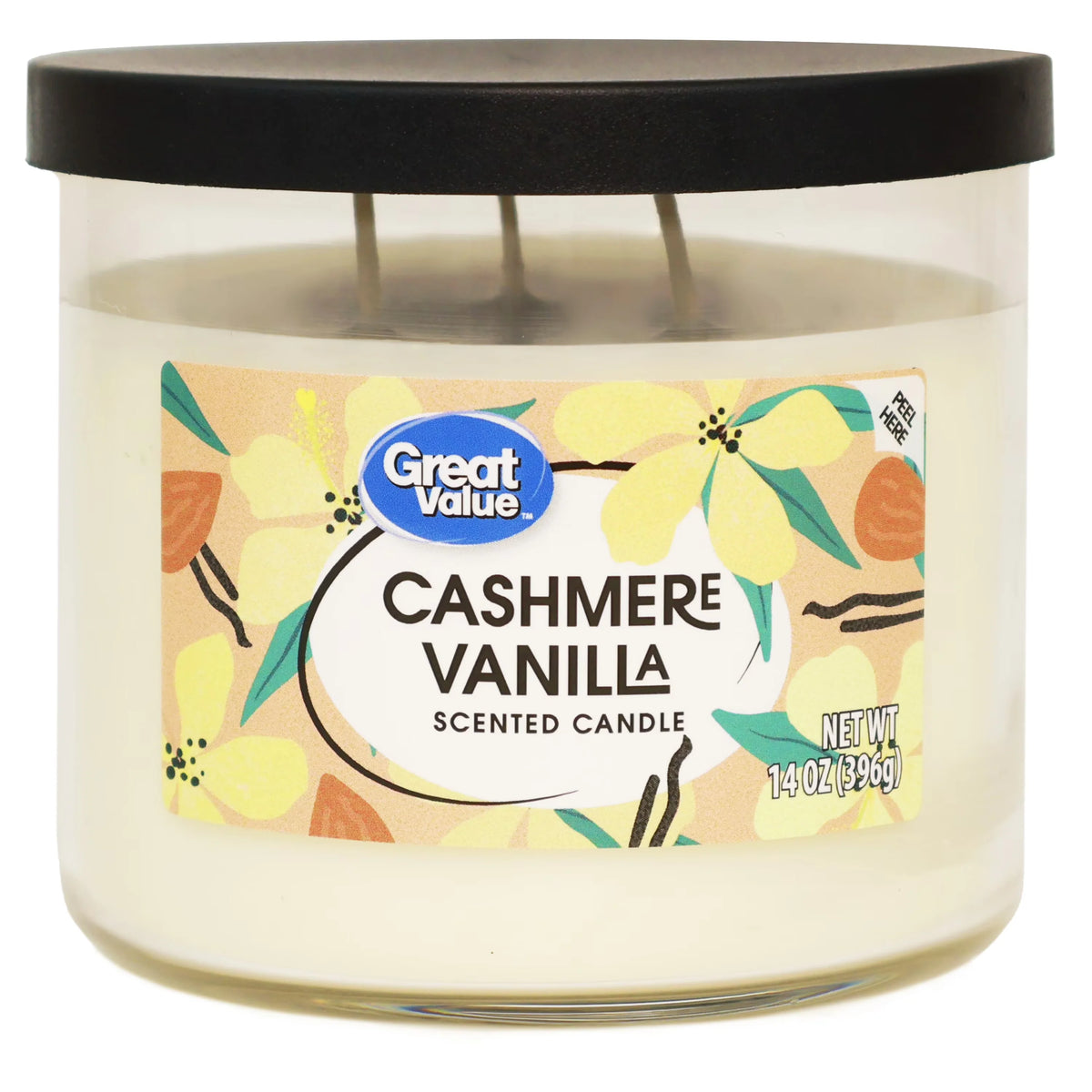 (4 pack) Great Value Cashmere Vanilla Scented Candle, 3 Wick, 14 oz