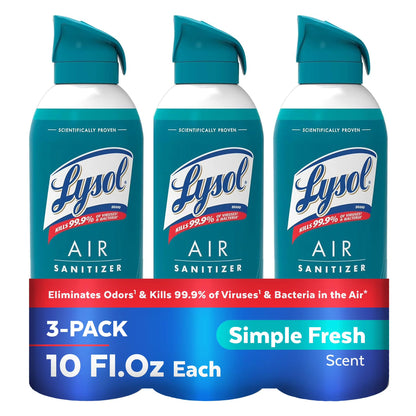 Lysol Air Sanitizer Spray + Odor Eliminator for Home & Office, Sanitizing Air Spray, Simple Fresh Scent, 10 oz (Pack of 3)