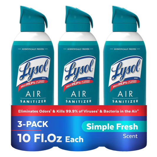 Lysol Air Sanitizer Spray + Odor Eliminator for Home & Office, Sanitizing Air Spray, Simple Fresh Scent, 10 oz (Pack of 3)