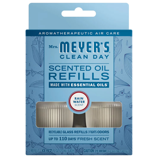 Mrs. Meyer's Clean Day Premium Scented Oil Plug-In Diffuser, Air Freshener Refills - Rain Water- 0 .67 fl oz, 2 pack