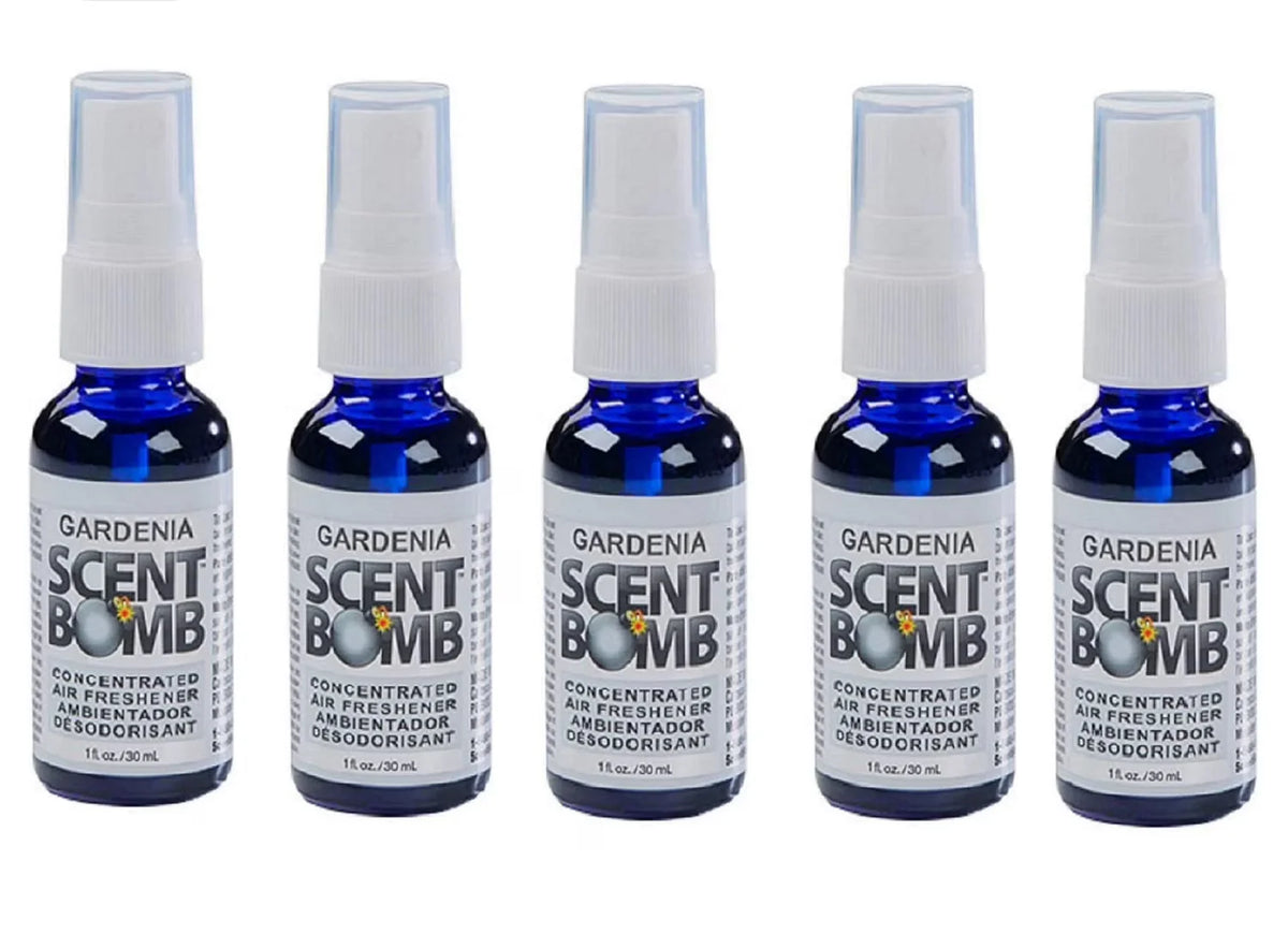 Scent Bomb Air Freshener Spray, 100 % Oil Based Concentrated Air Freshener, Air Freshener Spray for Car, Room, Bathroom and Odor Eliminator, Gardenia, 5 Pack
