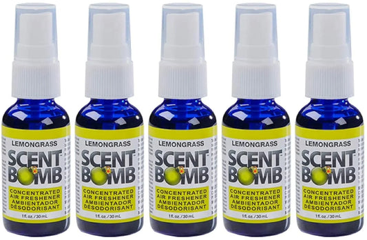 Scent Bomb Air Freshener Spray, 100 % Oil Based Concentrated Air Freshener, Air Freshener Spray for Car, Room, Bathroom and Odor Eliminator, Lemongrass, 5 Pack