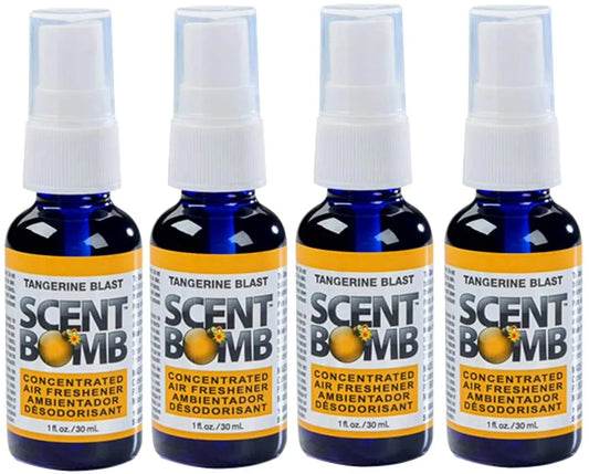 Scent Bomb Air Freshener Spray, 100 % Oil Based Concentrated Air Freshener, Air Freshener Spray for Car, Room, Bathroom and Odor Eliminator, Tangerine Blast, 4 Pack